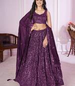 excellent purple sequins georgette lehenga set choli with dupatta