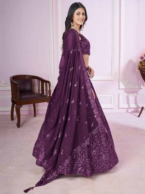 excellent purple sequins georgette lehenga set choli with dupatta 4