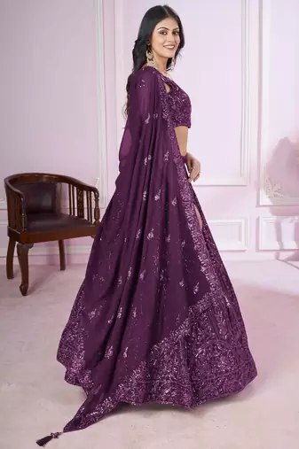 excellent purple sequins georgette lehenga set choli with dupatta