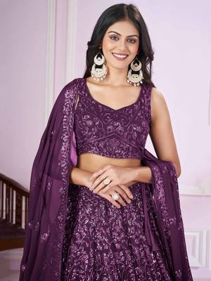 excellent purple sequins georgette lehenga set choli with dupatta 6