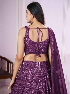 excellent purple sequins georgette lehenga set choli with dupatta 7