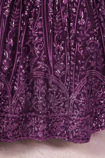 excellent purple sequins georgette lehenga set choli with dupatta
