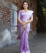 Purple banarasi style treditional satin silk border saree with Blouse