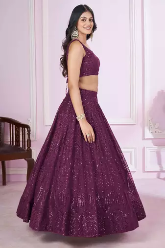 purple sequin net party lehenga set choli with dupatta with dupatta