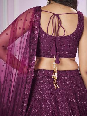 purple sequin net party lehenga set choli with dupatta with dupatta 7