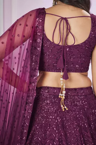 purple sequin net party lehenga set choli with dupatta with dupatta