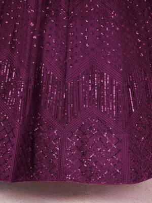 purple sequin net party lehenga set choli with dupatta with dupatta 8