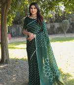 Women Green Bandhej Printed Art Silk Zari Weaving And Rich Pallu Saree With Blouse For Women