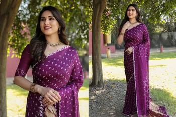 Women Purple Bandhej Printed Art Silk Zari Weaving And Rich Pallu Saree With Blouse For Women 5