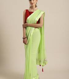 Lime Green Hand Embroidered Georgette Sustainable Saree