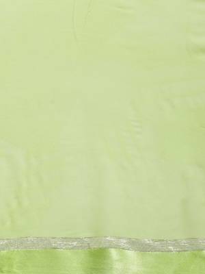 Lime Green Hand Embroidered Georgette Sustainable Saree 3
