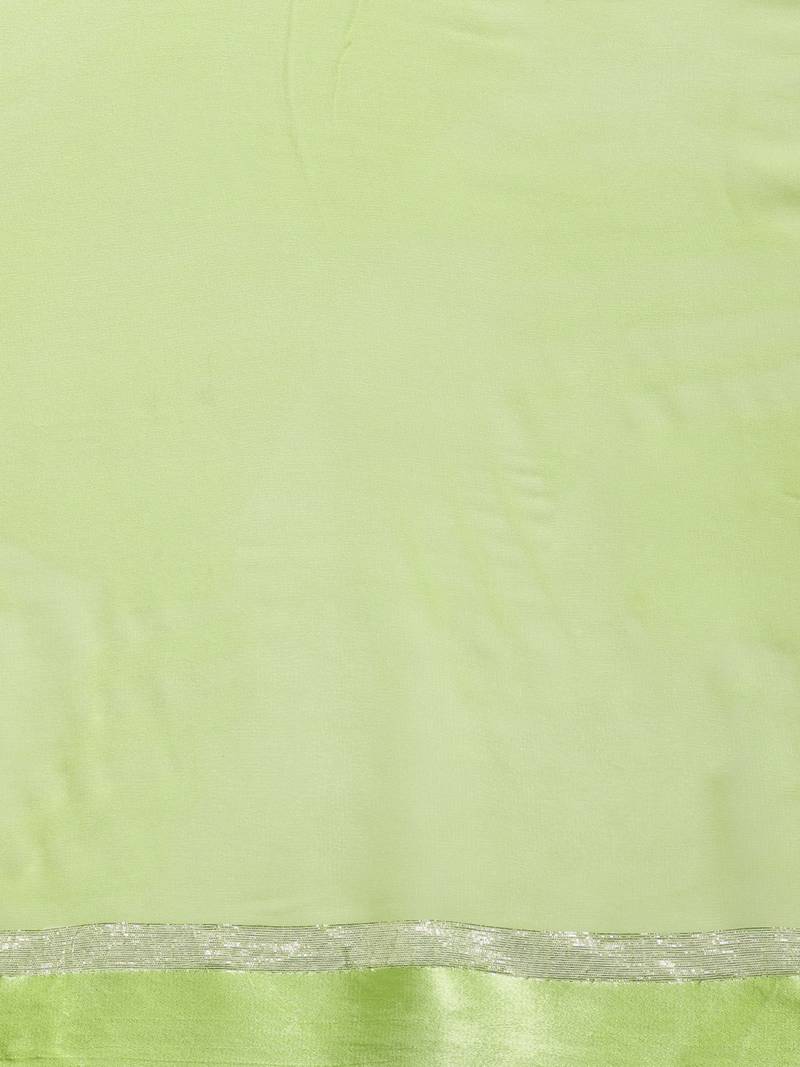 Lime Green Hand Embroidered Georgette Sustainable Saree
