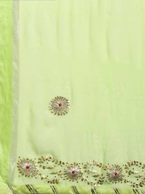 Lime Green Hand Embroidered Georgette Sustainable Saree 4