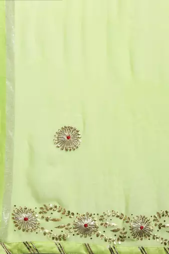 Lime Green Hand Embroidered Georgette Sustainable Saree