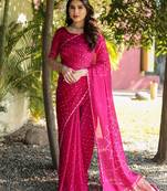 Women Pink Bandhej Printed Art Silk Zari Weaving And Rich Pallu Saree With Blouse For Women