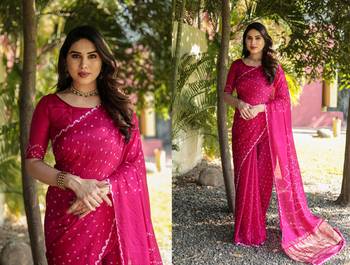 Women Pink Bandhej Printed Art Silk Zari Weaving And Rich Pallu Saree With Blouse For Women 5