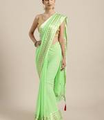 Green Hand Embroidered Georgette Sustainable Saree