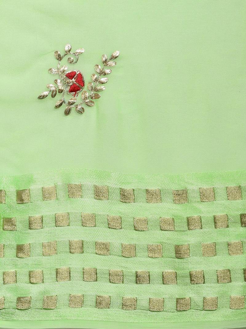 Green Hand Embroidered Georgette Sustainable Saree