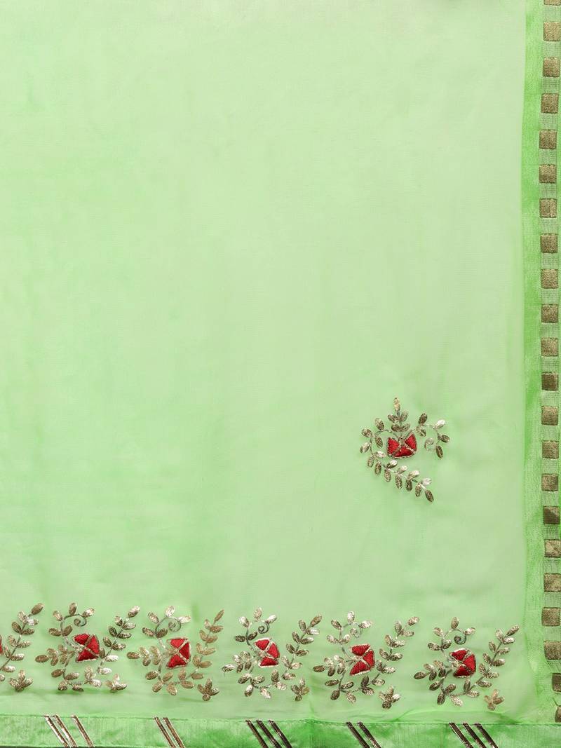 Green Hand Embroidered Georgette Sustainable Saree