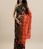 Hand Dyed Black & Orange Bandhani Silk Sustainable Saree