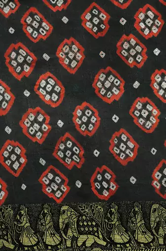 Hand Dyed Black & Orange Bandhani Silk Sustainable Saree