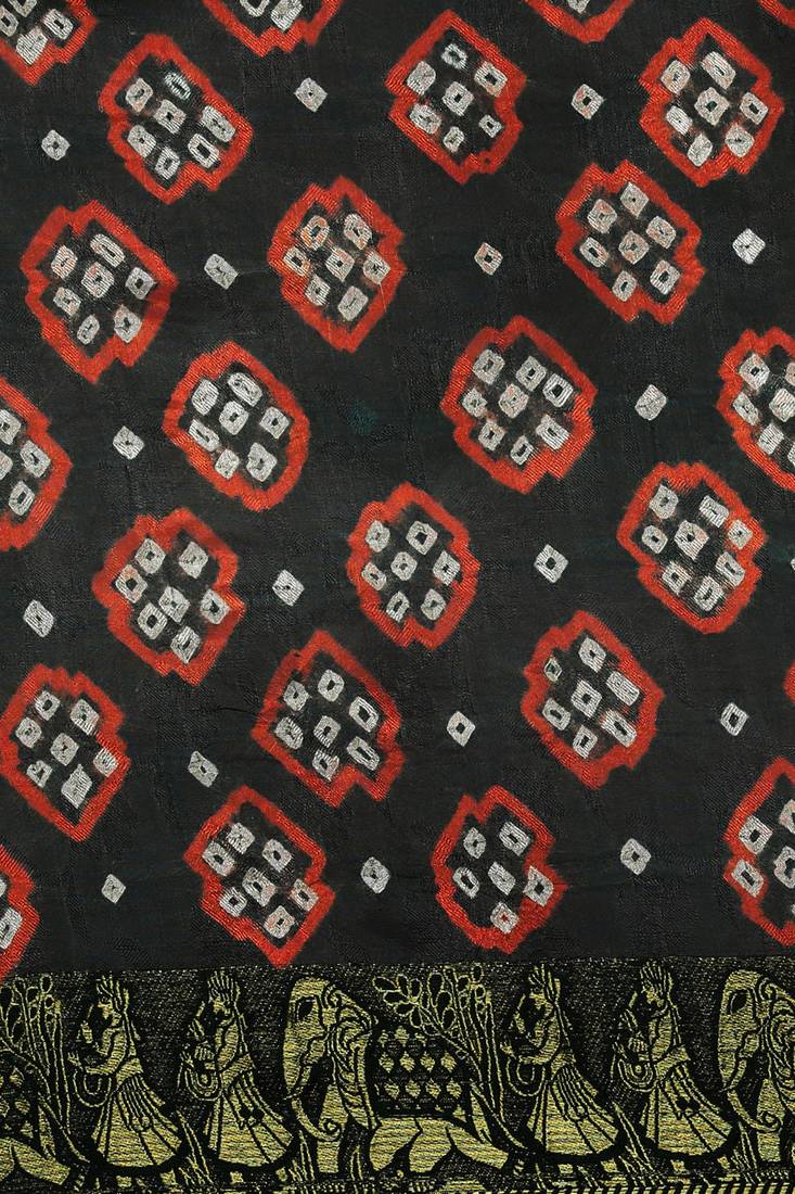 Hand Dyed Black & Orange Bandhani Silk Sustainable Saree