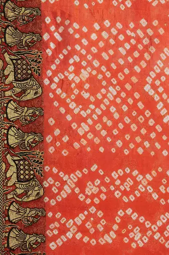 Hand Dyed Black & Orange Bandhani Silk Sustainable Saree