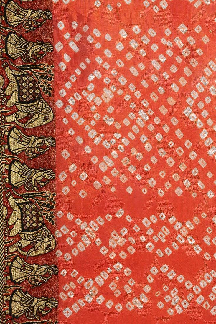 Hand Dyed Black & Orange Bandhani Silk Sustainable Saree