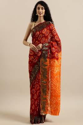 Bandhani Printed Zari Detailed Bandhani Saree 1