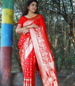 Women Red Kanjivaram Soft Silk Satin And Rich Pallu Saree With Blouse For Women
