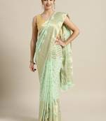 Mint Green Floral Hand Woven Georgette Sustainable Saree