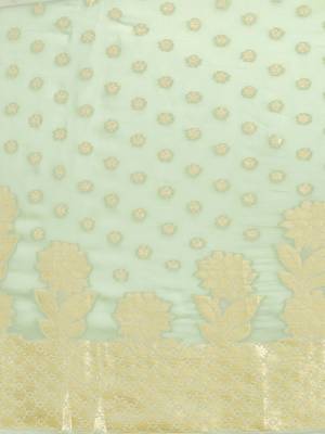 Mint Green Floral Hand Woven Georgette Sustainable Saree 3