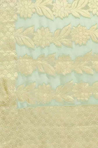 Mint Green Floral Hand Woven Georgette Sustainable Saree