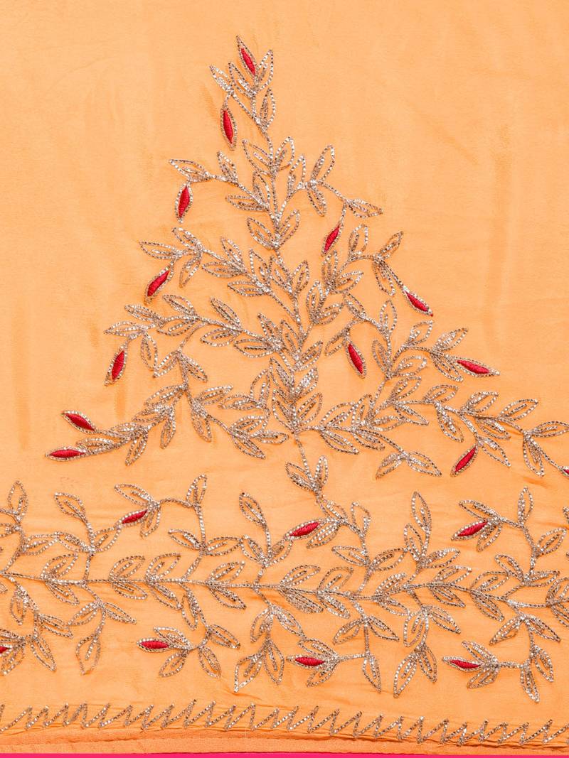 Handcrafted Orange Gorgette Sustainable Saree