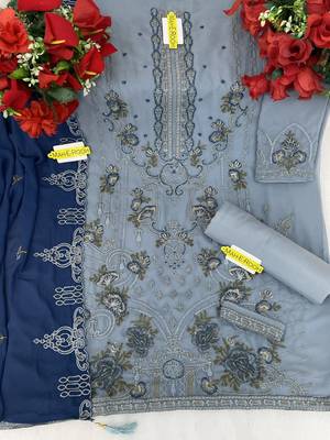 Light green embroidered faux georgette semi stitched salwar suit 3