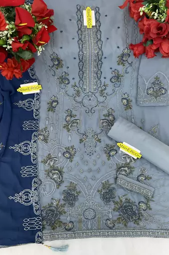 Light green embroidered faux georgette salwar suit