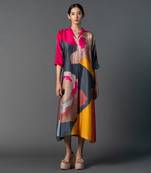 Grey & hot pink combo dupion silk dress