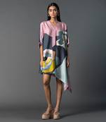 Grey & pink combo dupion silk dress