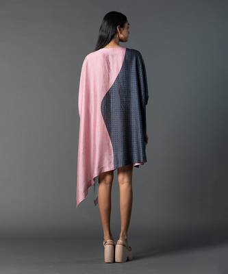 Grey & pink combo dupion silk dress 3