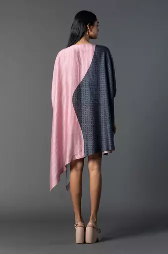 Grey & pink combo dupion silk dress