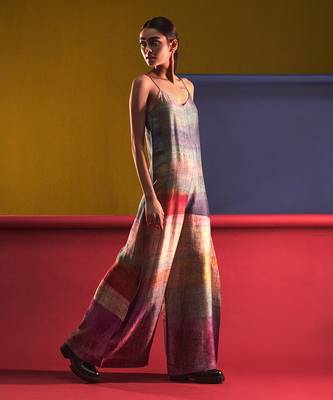 Multi-coloured dupion silk jumpsuit 1