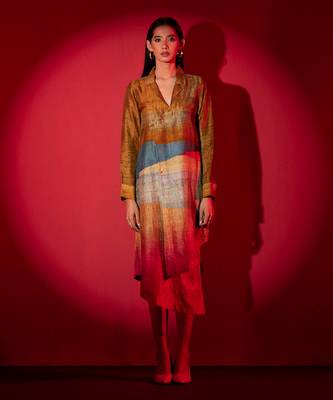 Deep gold dupion silk dress 1