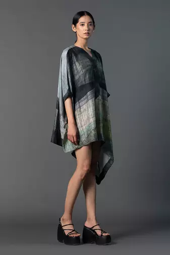 Deep grey dupion silk dress