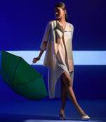 Cream & blue combo dupion silk dress