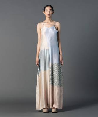 Cream & blue combo dupion silk jumpsuit 1