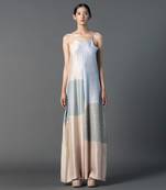 Cream & blue combo dupion silk jumpsuit