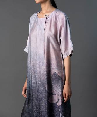 Grey & silver combo dupion silk dress 4