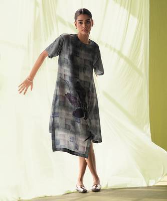 Light & dark grey combo dupion silk dress 1
