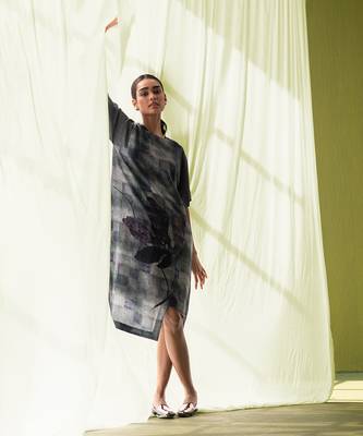 Light & dark grey combo dupion silk dress 2