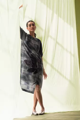 Light & dark grey combo dupion silk dress